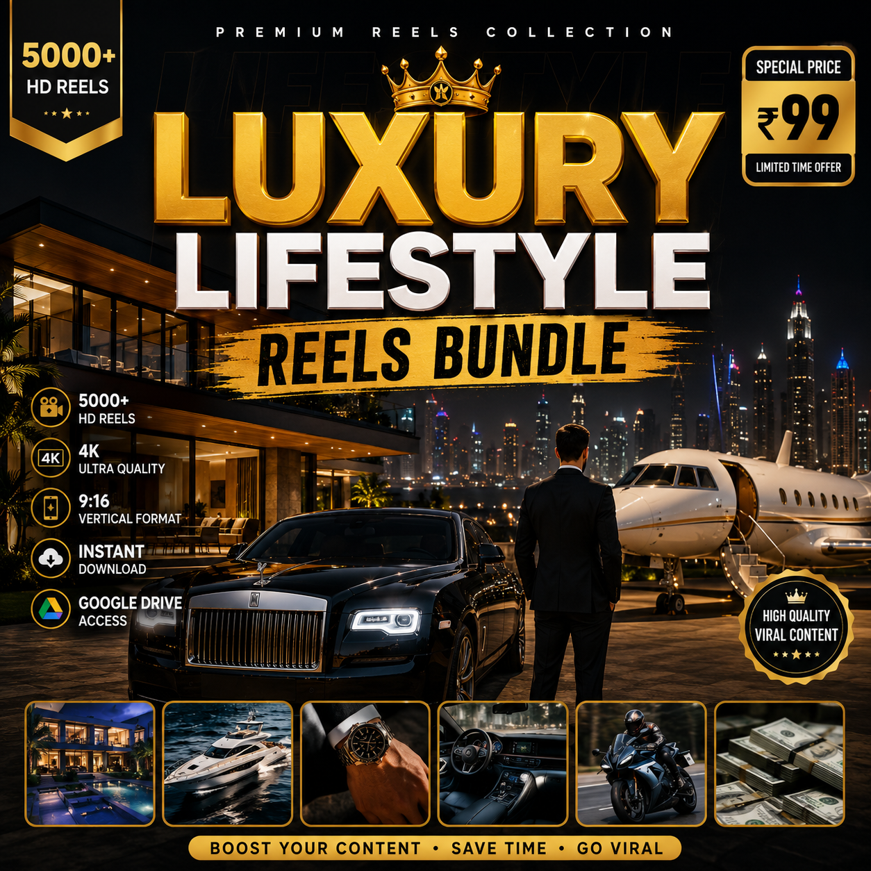 Luxury Lifestyle Reels Bundle – 5000+ Premium HD & 4K Viral Reels for Instagram & YouTube Shorts