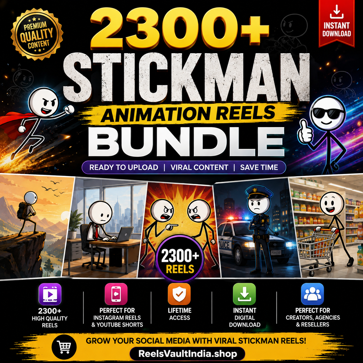 2300+ Stickman Reels Vault – Premium Viral Animation Collection | ReelsVaultIndia.shop