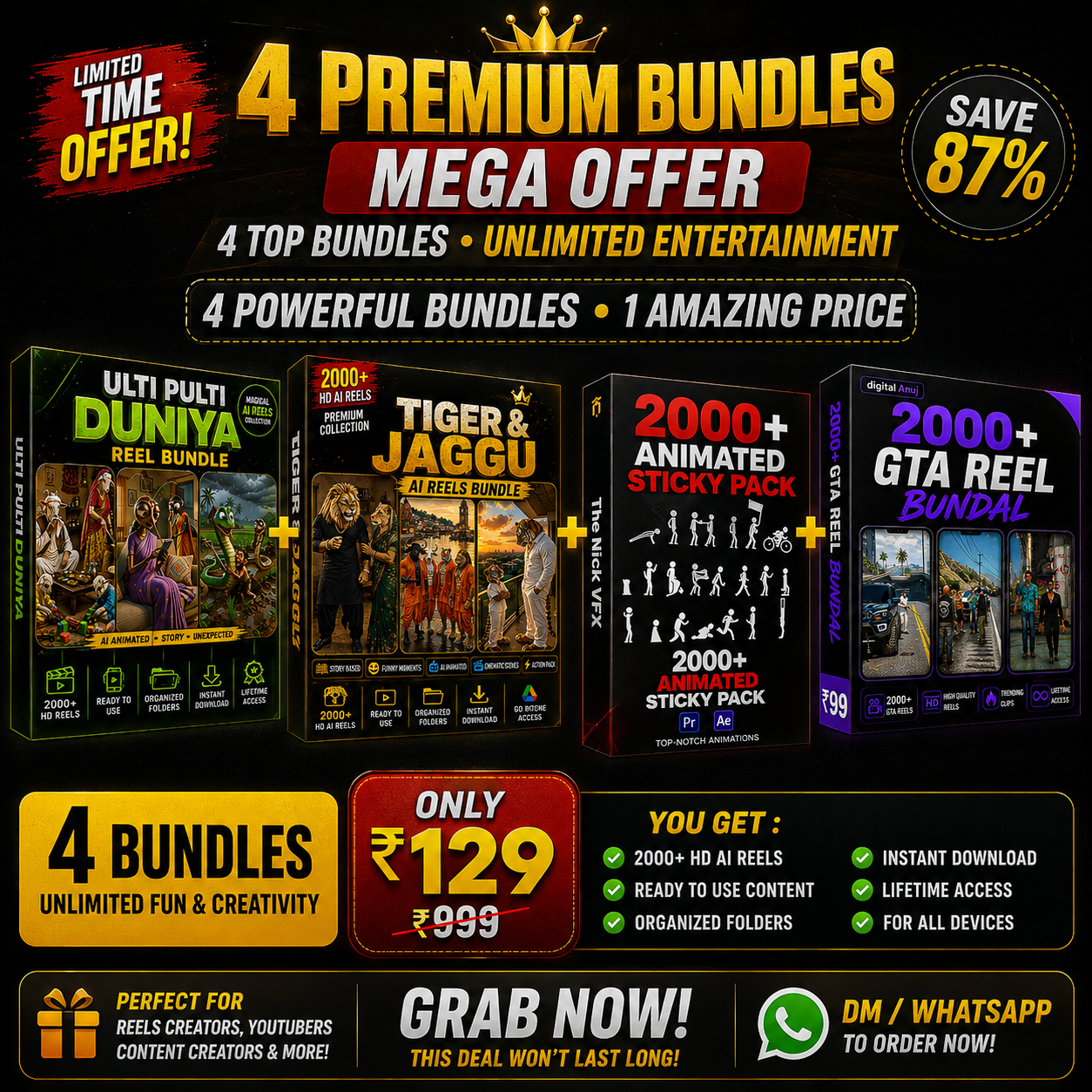 🔥 4 Premium Reels Bundles Mega Offer – ₹129