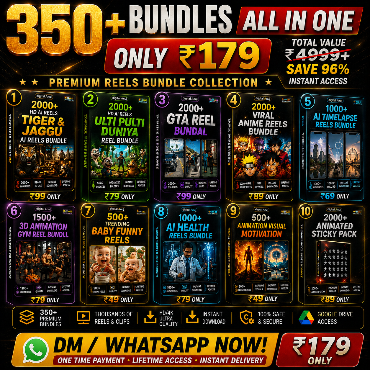 🔥 350+ Premium Reels Mega Bundle | 50GB+ Content Pack | ₹299